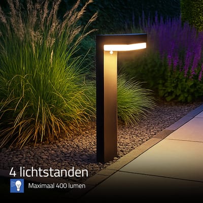 Solar staande lamp 'Oslo' - Sta lamp voor buiten - Zwart - Met bewegingssensor - Solar tuinverlichting - Tuinverlichting op zonne-energie