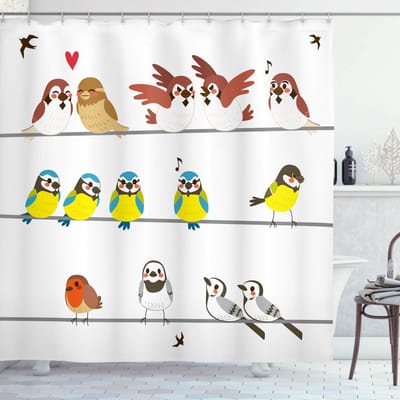 ABAKUHAUS Vogel op staalkabel douchegordijn – 175x220 cm – Veelkleurig