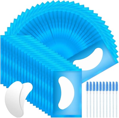 Oogpads wimperextensions, gel pads onder de ogen, pluisvrij, hydraterend, 50 paar met wimperborstels, voor lash extensions