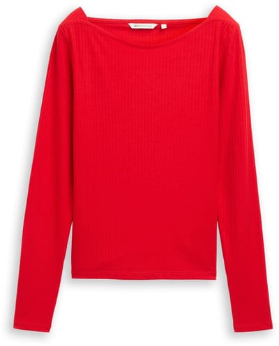 Tom Tailor Denim - Slim fit shirt met lange mouwen en boothals - Maat XL - brilliant red