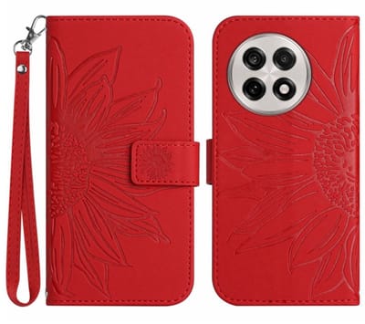 Coverup Hoesje - Geschikt voor OnePlus 13R Hoesje - Coverup Zonnebloem Book Case met Koord - Rood
