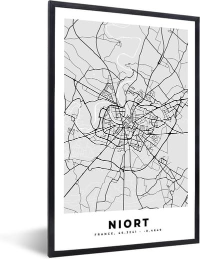 Fotolijst incl. Poster - Frankrijk - Niort - Stadskaart - Plattegrond - Kaart - 40x60 cm - Posterlijst