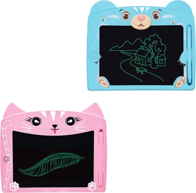 2 Stuks - Kleurrijke LCD Schrijfborden - 2 Ontwerpen - Educatief Tekentablet Met Kleurenscherm - Inclusief Bijhorende Pennen - Met Kleurenscherm - Doodle En Schetsblok Speelgoed - Lichtgewicht en Draagbaar - 8" Scherm - Roze / Blauw