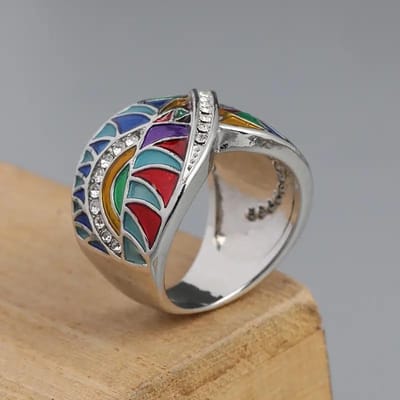 Bagues Éblouissantes pour Femmes Couleur Cuivre Peinture Colorée Métal Incrusté Pierres Blanches Bague Bijoux de Mariage 11 gray