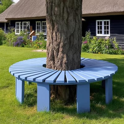 Boombank voor buiten - Tuinbank rond - Ontspannen in de tuin - Modulair ontwerp - Halfrond - Blauw