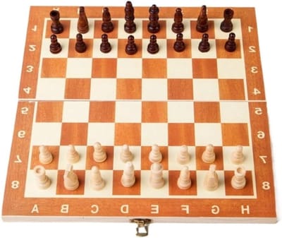 Houten Schaakset - Opvouwbaar Bord - Intelligentie Stimuleren - Magnetische Stukken - 30x30cm - Beige Bruin