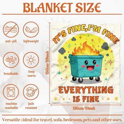 Dailygoods - WADORN Emotionele prullenbak vuurdeken, knus zacht ik ben fijn, allesfijne deken donzige 500 g/m² flanellen fleece dekens pluche grappige sterren minnaar geschenken voor kantoor slaapbank bank, 59 x
