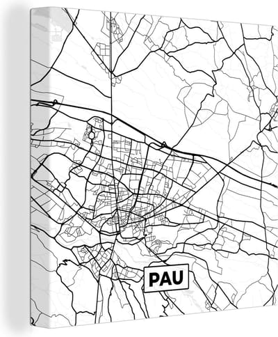 Canvas Schilderij Frankrijk - Plattegrond - Pau - Stadskaart - Kaart - Zwart wit - 20x20 cm - Wanddecoratie