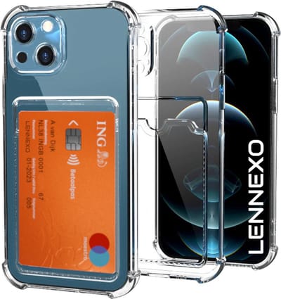 Lennexo Hoesje Met Pashouder Geschikt Voor iPhone 13 - Transparant Siliconen Hoesje - Shockproof Case