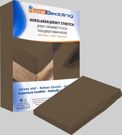 Premium hoeslaken-jersey-100% katoen -stretch-1Persoons-80x200+30cm Hoekhoogte- Donkerbruin