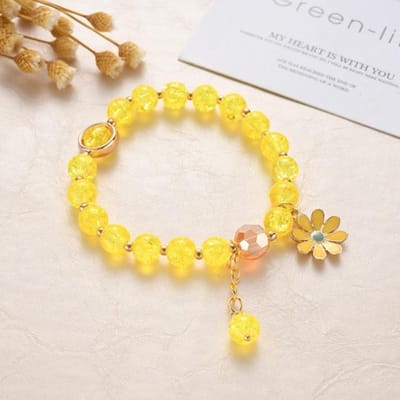 Nieuwe Koreaanse Bloemen Madeliefjes Armbanden Boheemse Kleurrijke Kristallen Kralen Armband Handgemaakt Elastisch Koord Dames Sieraden geel