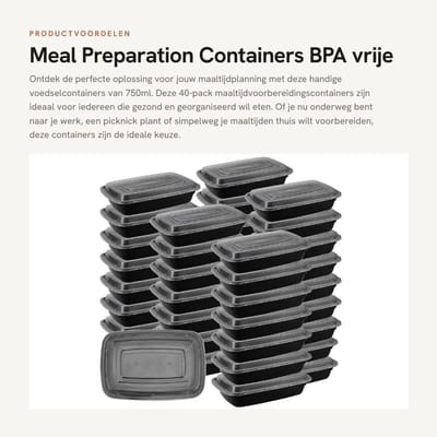 Dailygoods- Maaltijdcontainers 40 Stuks - 750ml - BPA-vrij - Herbruikbare Bento Lunchdozen - Magnetron- en Vriesbestendig - Stevige Plastic Dozen - Afmetingen 22,5 x 15,2 x 5 cm - Voedselopslag