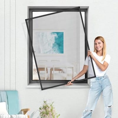 Vliegengordijn met Aluminium Frame voor Ramen - Insectenwerende Oplossing 60 x 85 cm Antraciet