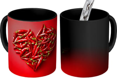 Magische Mok - Foto op Warmte Mokken - Koffiemok - Pepers - Rood - Hart - Magic Mok - Beker - 350 ML - Theemok