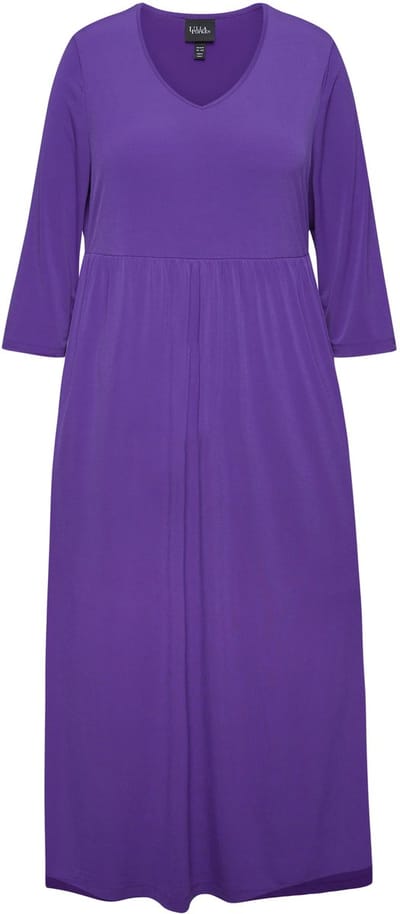 Ulla Popken - Dames - Jersey jurk A-lijn V-hals 3/4-mouwen zakken - Donker saffier - Maat 54+