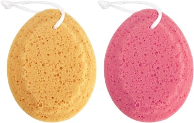 Set van 2 Bad Sponsen met Trekkoord, Peeling Douche Spons voor Vrouwen en Mannen, Badaccessoires voor Koppels en Ontspanning