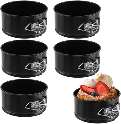 Famanu – Mini springvorm set 6 stuks Ø 10 cm met afneembare bodem, zwarte anti-aanbak cakevormpjes voor cheesecake en desserts