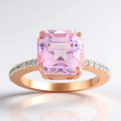 Cavill - Roségouden zilveren ring - 4,224 ct achthoekige kunziet uit Afghanistan - 18 Cambodjaanse zirkonia's pavé - Elegante damesring