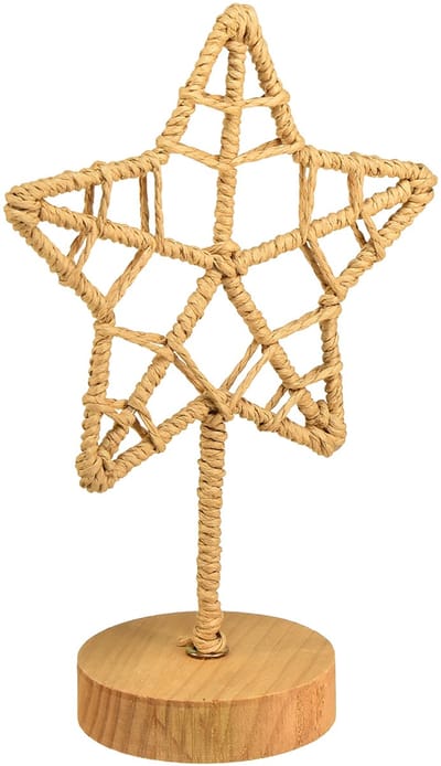 Sterdecoratie metaal houten standaard natuurlijke vezel Ø15cm 2st, 2 S