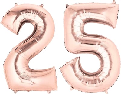 Ballon Cijfer 25 Jaar Roségoud 70Cm Verjaardag Feestversiering Met Rietje