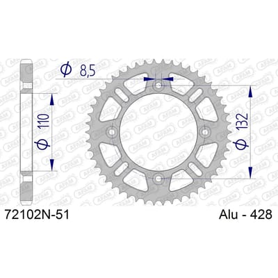 Aluminium tandwiel achter Afam 428 51 dents