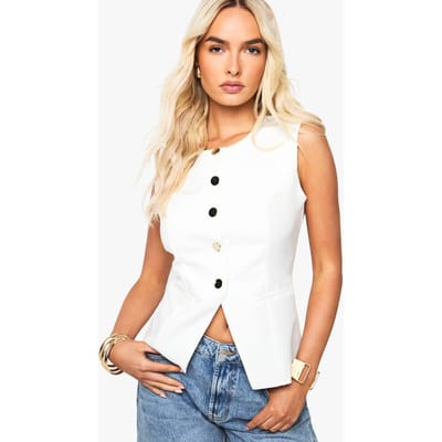 boohoo Dames Gouden Knopen, op maat gemaakt vestje | Ivoor | Maat: 36