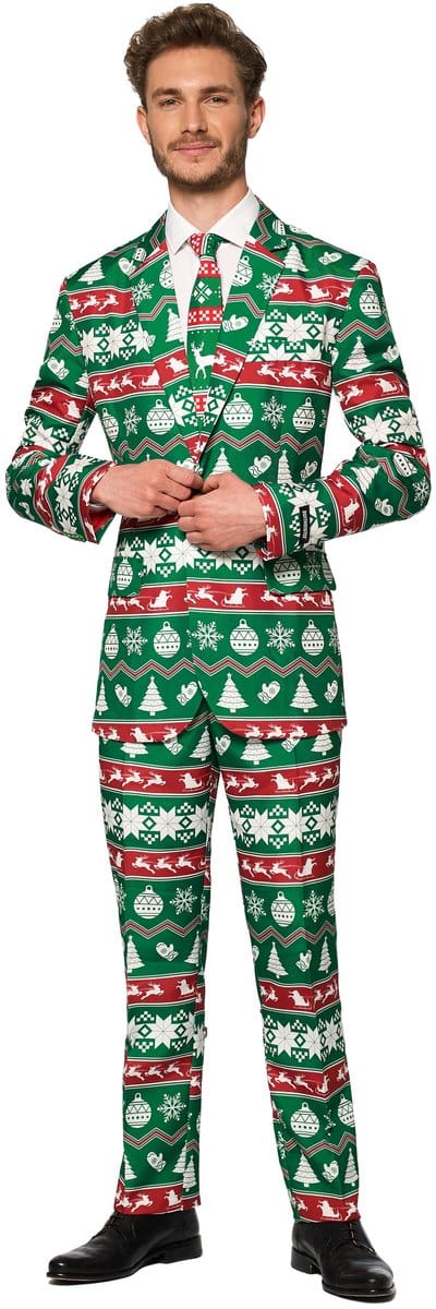 Suitmeister Christmas Green Nordic - Mannen Kerst Kostuum - Kerstpak - Kerst Outfit - Groen - Maat - S
