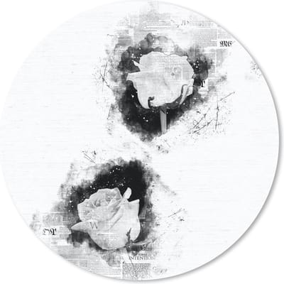 Muismat rond 20x20 cm - Mousepad Rozen - Bloemen - Rook - Krant - Zwart - Wit - Ronde muismatten