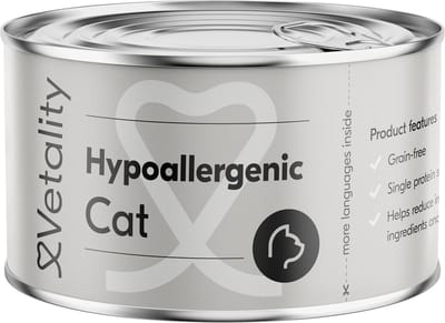 Vetality Kattenvoer Hypoallergeen - 24 x 85 gram - Kattenvoer Droogvoer - Voor Katten met Voedselovergevoeligheid - Licht Verteerbaar - Ondersteunt de Huid en Vacht - Voor Volwassen Katten