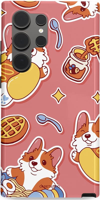 Casetastic Hoesje Geschikt voor Samsung S24 Ultra - Stijlvolle Beschermende Duo-layer Case - Corgi snacks