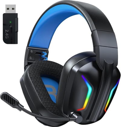 AHD® Game headset draadloos - Headset - Game headset - Gaming headsets - Zwart/Blauw - 18cm x 9cm x 19cm
