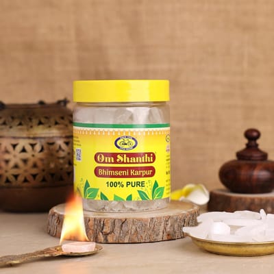 Cycle Pure Om Shanthi Bhimseni Kamfer Tabletten 250g Pak van 1 – Goddelijke Geur voor Puja & Meditatie yellow