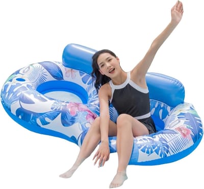 Opblaasbaar Zwembad Vlot - Drijvend Ligbed Water - Ontspannen in Water - Veilige PVC Constructie - 174x102x47cm - Blauw Bladpatroon