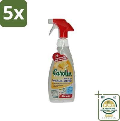 5 x Carolin - Keukenreiniger - Ontvetter - 650 ml - Grootverpakking - Ontvetter - Keukenreiniger - Marseillezeep - Vetvlekken Verwijderen - Keuken Reinigen