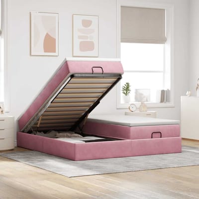 vidaXL - Ottoman - bed - met - matrassen - 160x200cm - fluweel - roze
