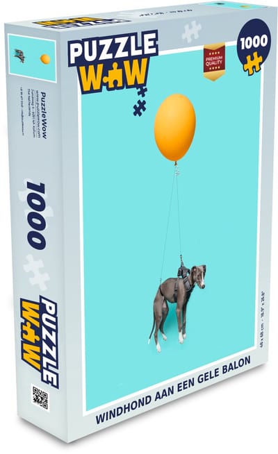 Puzzel Windhond aan een gele balon - Legpuzzel - Puzzel 1000 stukjes volwassenen