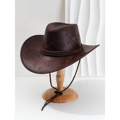 Vintage Imitatieleer Breedrand Western Cowboyhoeden Panama Gentleman Cowgirl Jazzhoed Vakantie Feest Cosplay Hoed One Size