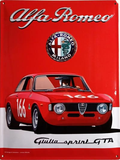 Alfa Romeo Giulia Sprint GTA. Metalen wandbord in reliëf 30 x 40 cm...