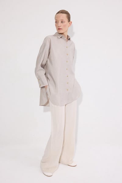 Touché Privé - Cupro blouse met gouden knopen - Stone - Dames