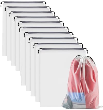 Dailygoods- Reisschoenentassen 10 Stuks - Waterdichte Organizer - Stofdichte Opbergtas - Multifunctionele Tas - Trekkoord - Transparant 20 x 30 cm - Schoenentas