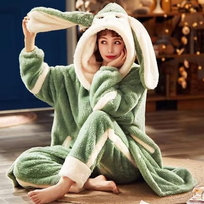 Zoete Dames Badjas Herfst Winter Dikke Capuchon Flanel Dames Badjas Fleece Meisjes Schattige Lange Badjas voor Dames Homewear M gray
