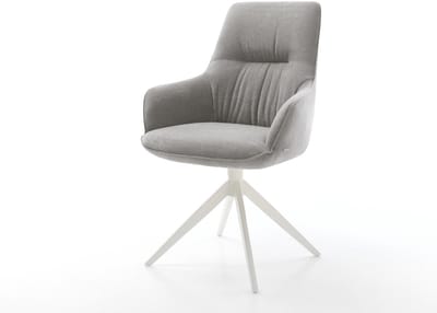 Eetkamerstoel Zelia-Flex met armleuning kruisframe breed wit zachte stof met structuur grijs 360° draaibaar rocker-functie pocketveer kern