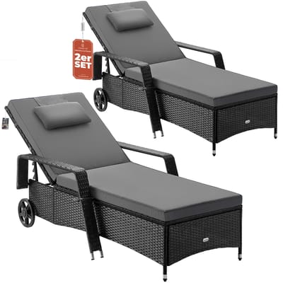 Casaria Ligbed - Set van 2 Kunststof 193x90x43cm - Zwart/Antraciet