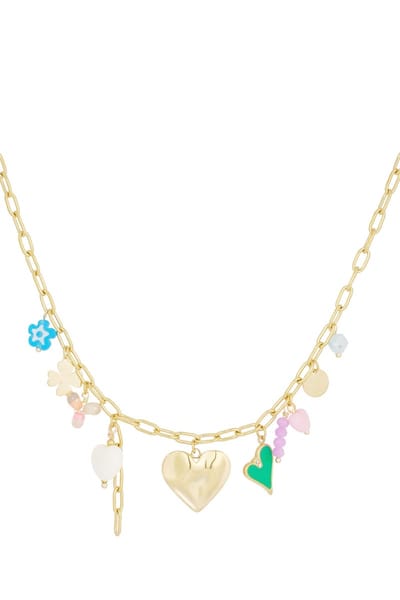 bedel zomer ketting met gekleurde bedels - goud - stainless steel - cadeau - dames