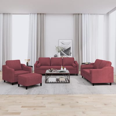 vidaXL - 4-delige - Loungeset - met - kussens - stof - wijnrood