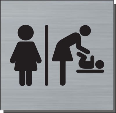 Deurbordje - bordje - Dames toilet wc icoon + baby verschoon icoon dame - vierkant met RVS look