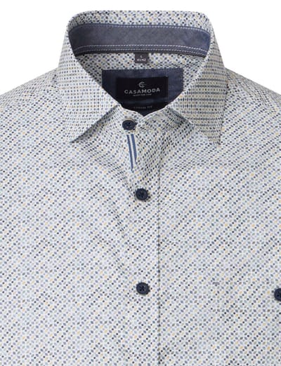 Wit grijs overhemd geprint Casa Moda Casual Fit donkere knoop