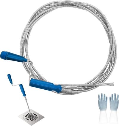 Spiraal voor het reinigen van afvoeren, 6 mm x 5 m, inclusief handschoenen voor toiletten, badkuipen en wastafels