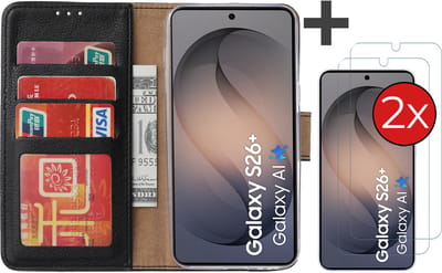 Hoesje met 2 Stuks Screenprotectors Geschikt voor Samsung Galaxy S26 Plus – Arara bookcase met pasjeshouder - Zwart