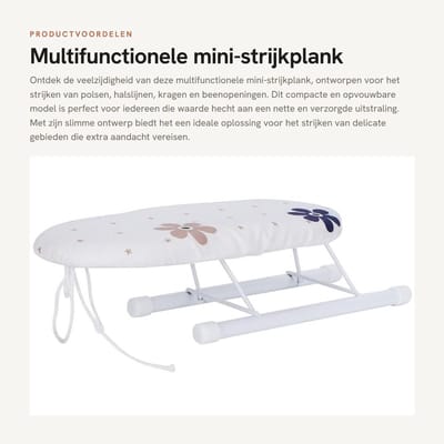 Dailygoods- Strijkplank Mini - Opvouwbaar - Antislip - Verwijderbare Hoes - Ruimtebesparend - Afmetingen 124 x 38 cm - Strijktafel